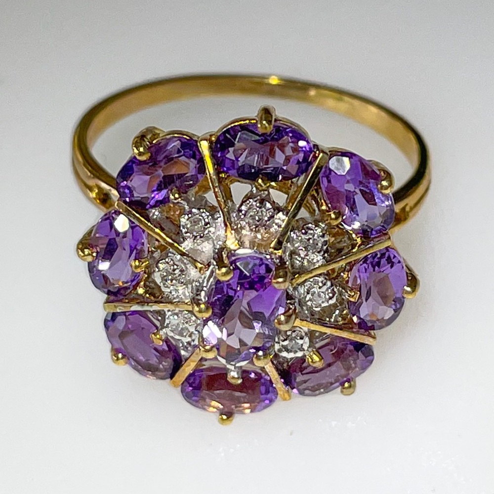 SOLD**Art Deco 14k Amethyst Diamond Cocktail Ring 4.1g